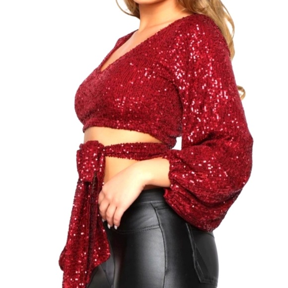 Fashion Nova - Sequined Crop Top with Bow shirt blouse top Gorgeous - Picture 5 of 8